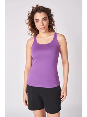 Defy's Kadın U Yaka Sıfır Kol Regular Fit Basic Geniş Askılı Tişört Koyu Mor