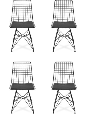 Akın Lux Akın Lüx  4'lü Tel Sandalye - Siyah