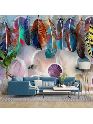 Duvar Kağıdı Baskı Renkli Tüy Desenli Duvar Kağıdı Baskı