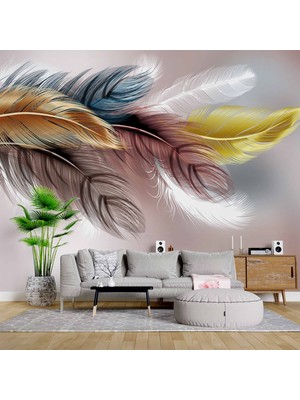 Duvar Kağıdı Baskı Renkli Tüy Desenli Duvar Kağıdı Baskı