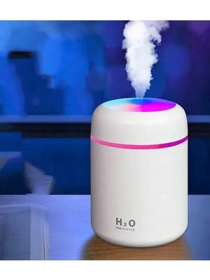 Qasul H2O Humidifier 300ML Ulrasonik Usb'li Hava Nemlendirici LED Işıklı Buhar Makinesi