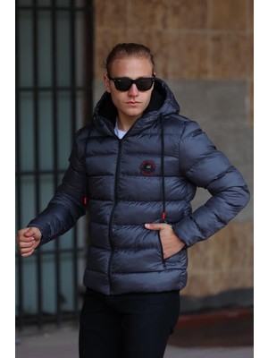 River Club Erkek Kapüşonlu Kışlık Şişme Spor Mont RCM-220 Su ve Rüzgar Geçirmez Özellikte