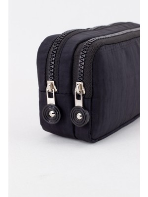 Duomino Siyah Yıkanabilir Iki Gözlü Krinkıl Kalemlik / Kalem Kutusu Iki Bölmeli Suya Dayanıklı