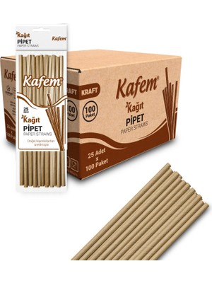 Kafem Kraft Kağıt Pipet 19,5cm 25LI x 100 Paket (Koli)