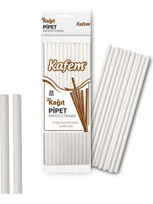 Kafem Beyaz Kağıt Pipet 19,5cm 25LI x 100 Paket (Koli)