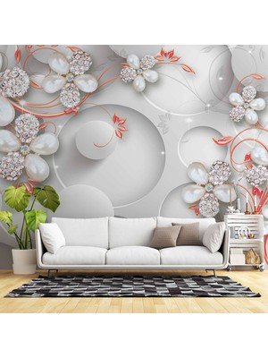 Duvar Kağıdı Baskı Yuvarlak Üstünde Çiçek Desenli Duvar Kağıdı Baskı