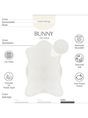 Cool Halı Bunny 7401 Krem Yatak Odası Halısı Banyo Halısı Suni Post Halı Makinede Yıkanabilir Peluş Halı