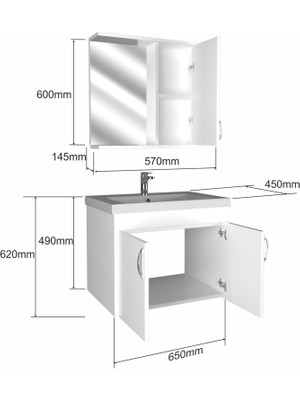 Ert Concept Star Kare Banyo Dolabı 65 cm Asma Beyaz