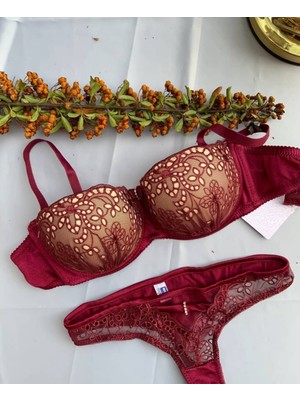 Intive Lingerie Nbb Bordo Dantel Detaylı Destekli Balenli Sütyen Takım -4342