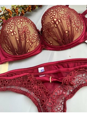 Intive Lingerie Nbb Bordo Dantel Detaylı Destekli Balenli Sütyen Takım -4342