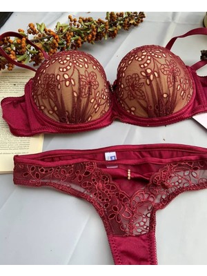 Intive Lingerie Nbb Bordo Dantel Detaylı Destekli Balenli Sütyen Takım -4342