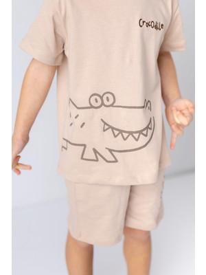 Mininio Erkek Bebek Timsah Desenli T-Shirt ve Şort Takım