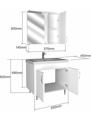 Ert Concept Star Kare Banyo Dolabı 65 cm Ayaklı Beyaz