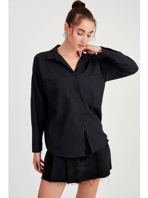Vitrin Basic Oversize Önden Cepli Gömlek