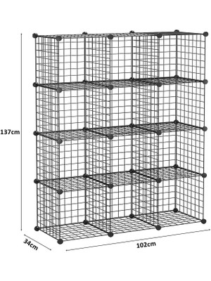Decorelax 12 Bölmeli Tel Küp Çok Amaçlı Organizer Raf Siyah 33CM Mutfak, Oyuncak, Kiler, Depolama Rafı