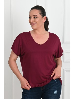 Koza Kadın V Yaka Büyük Beden T-Shirt 1486-23