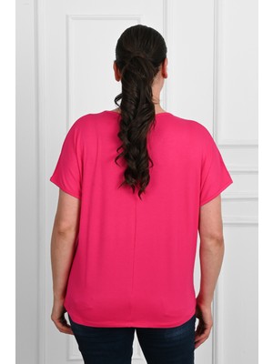 Koza Kadın V Yaka Büyük Beden T-Shirt 1486-23
