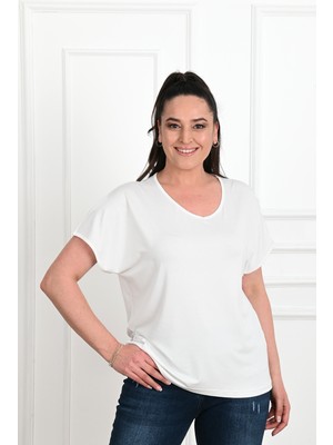 Koza Kadın V Yaka Büyük Beden T-Shirt 1486-23
