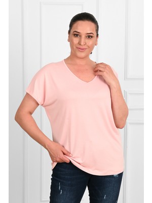 Koza Kadın V Yaka Büyük Beden T-Shirt 1486-23