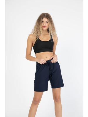 Miami Beach Kadın Siyah Düz Renk Iki Yan Cepli Uzun Boy Mayo Deniz Şortu