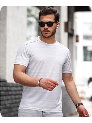 Spor Life Mens Style Reflektör Şeritli Çizgili Spor T-Shirt