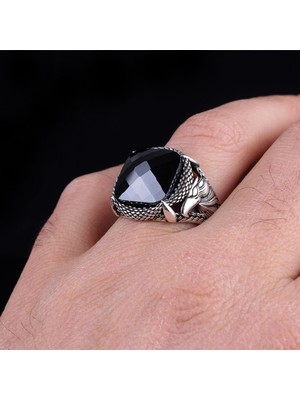 Takı925 Siyah Renk Zirkon Taşlı Kartal Motif Gümüş Yüzük