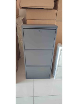 Kaser 3 Kapaklı Antrasit Gri Kilitli Metal Ayakkabılık