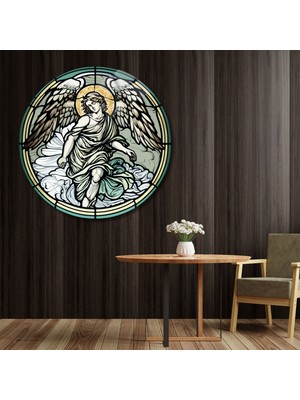 Gaagart Yuvarlak Temperli Gerçek Cam Tablo Archangel Michael Tasarımı