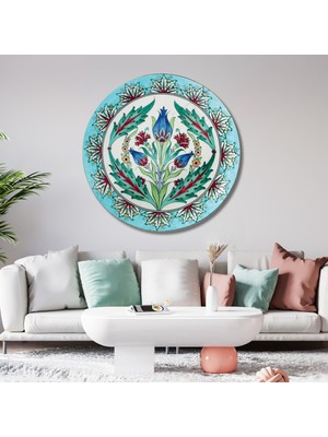 Gaagart Yuvarlak Temperli Gerçek Cam Tablo Turkuaz ve Renkli Tasarım