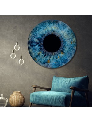 Gaagart Yuvarlak Temperli Gerçek Cam Tablo Mavi Iris Göz Tasarımı