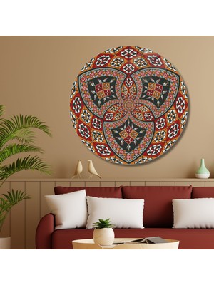 Gaagart Yuvarlak Temperli Gerçek Cam Tablo Çizgisel Mandala Tasarımı