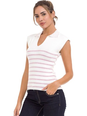 Cipo & Baxx Wt353 Polo Yaka Çizgili Triko Kadın T-Shirt