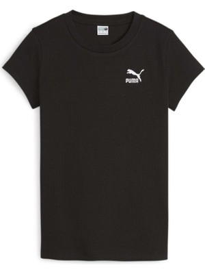 Puma Kadın Puma Black Puma Classıcs Ribbed Slim Tee Siyah Kadın T-Shirt