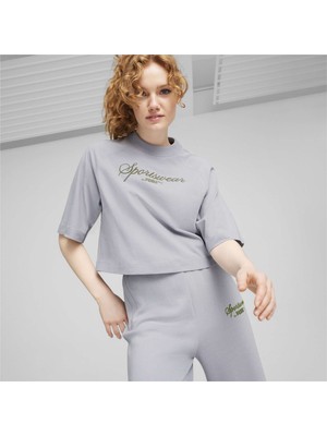 Puma Kadın Gray Fog Puma Classıcs+ Oversized Tee Gri Kadın T-Shirt