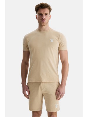 Ucla BASS Kahve Bisiklet Yaka Baskılı Standard Fit Erkek Tshirt