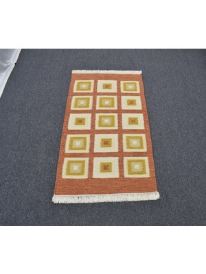 Zehra Abla Halı Yeni El Dokuma Özel Tasarım Modern Tarz Kareli Yün Kilim 4853