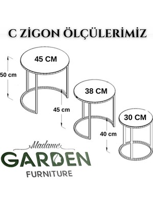 Madame Garden Zenn 3lü Zigon Sehpa Metal Ayaklı Zigon Sehpa Metal Sehpa