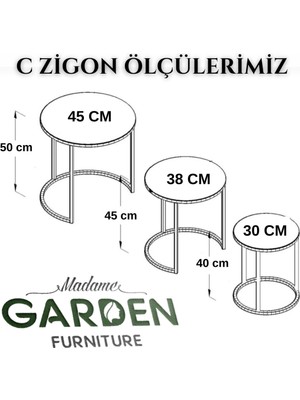 Madame Garden Zenn 3lü Zigon Sehpa Metal Ayaklı Zigon Sehpa Metal Sehpa