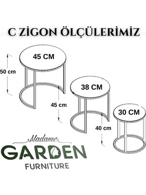 Madame Garden Üçlü Zigon Sehpa Takımı, Zigon Sehpa Seti, Ceviz Rengi Üçlü Sehpa