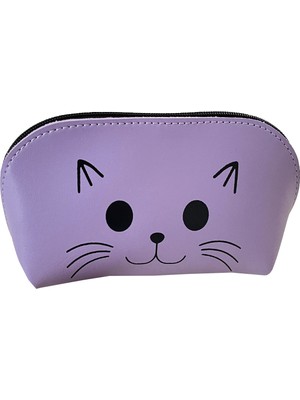 Fly Color Üçgen Kedi Desenli Deri Kalem Kutusu