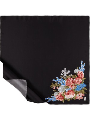 Ipekevi Twill Ipek Eşarp - Saray Bahçesi Desenli - Siyah