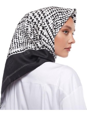 Ipekevi Twill Ipek Eşarp - Tweed Ekose - Siyah Beyaz