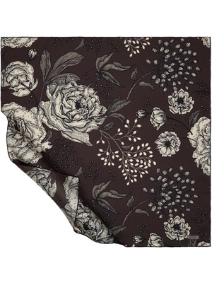 Ipekevi Twill Ipek Eşarp - Rosa Desenli - Füme