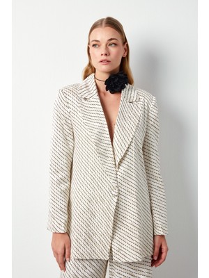 Sateen Çizgi Desenli Ceket - Bej