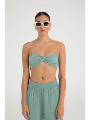 Sheismono Müslin Düğüm Crop Top Mint