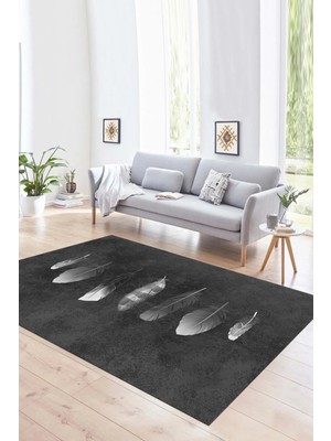 Napoli Home Dijital Baskılı Kaymaz Yıkanabilir Modern Desen Yolluk Mutfak Salon Halısı, N-MODERN-115-ANTRASİT,