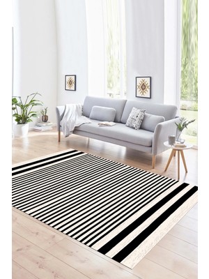 Napoli Home Dijital Baskılı Kaymaz Yıkanabilir Modern Desen Yolluk Mutfak Salon Halısı, N-Modern-63-Siyah,