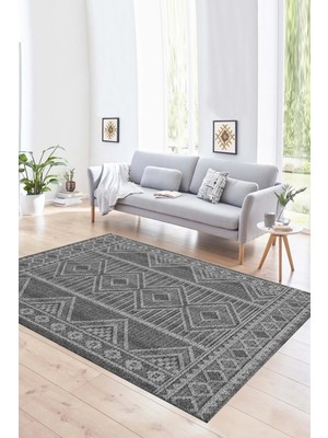 Napoli Home Dijital Baskılı Kaymaz Yıkanabilir Modern Desen Yolluk Mutfak Salon Halısı, N-MODERN-108-GRİ,