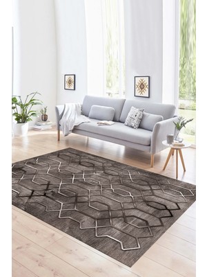 Napoli Home Dijital Baskılı Kaymaz Yıkanabilir Modern Desen Yolluk Mutfak Salon Halısı, N-Modern-90-Vizon,
