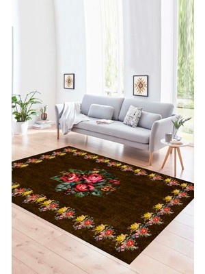 Napoli Home Dijital Baskılı Kaymaz Yıkanabilir Modern Desen Yolluk Mutfak Salon Halısı, N-Modern-20-Kahve,